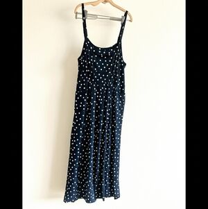 Lularoe Leola Jumpsuit Overalls Navy Blue White Polka Dot Pockets L Large NWT